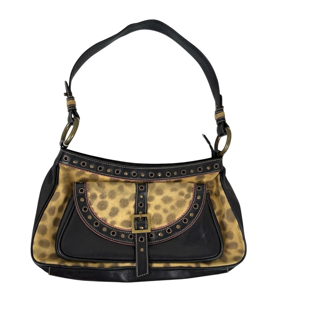 Y2K VINTAGE FINA FIRENZE LEOPARD PRINT LEATHER SHOULDER BAG